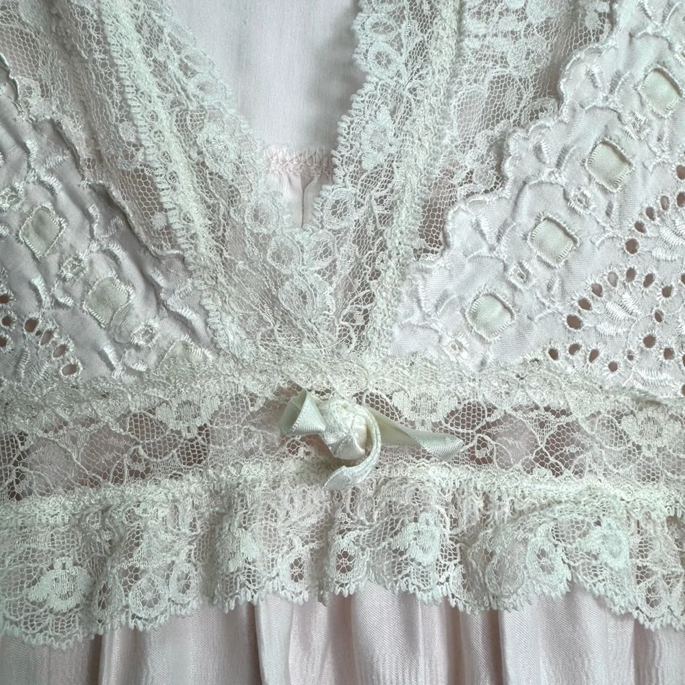 Vintage Christian Dior Lingerie Pale Pink Satin and Lace Nightgown - Picture 2 of 10